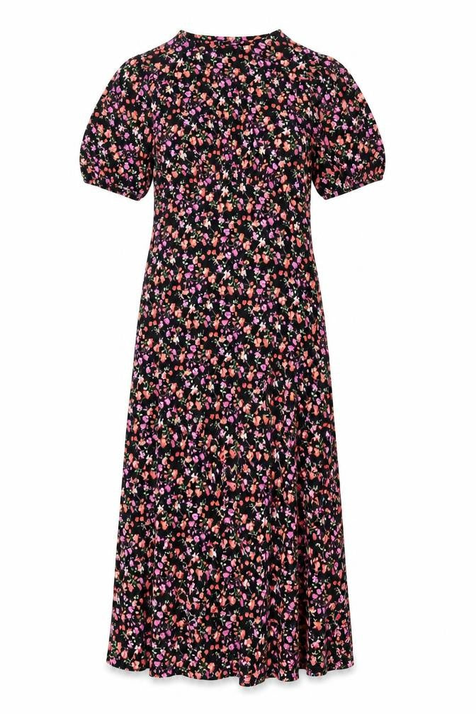 Front view of Lipsy women’s black floral polyester maxi, size UK 12, round neck pullover