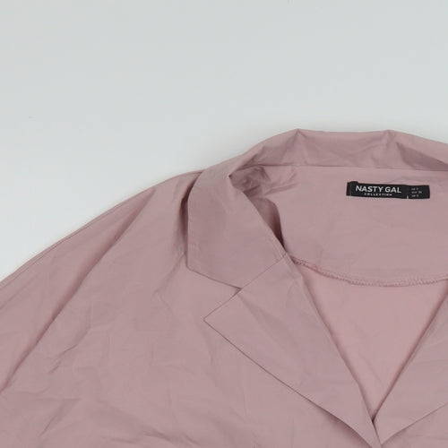 Nasty Gal Womens Pink Polyester Basic Button-Up Size 8 V-Neck