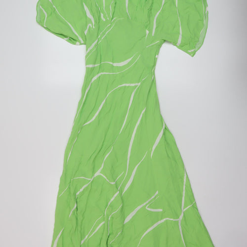 Autograph Womens Green Geometric Viscose A-Line Size 8 Round Neck Zip