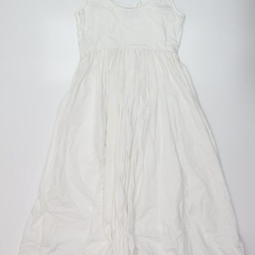 Marks and Spencer Womens White Cotton A-Line Size 10 Round Neck Zip