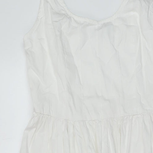 Marks and Spencer Womens White Cotton A-Line Size 10 Round Neck Zip