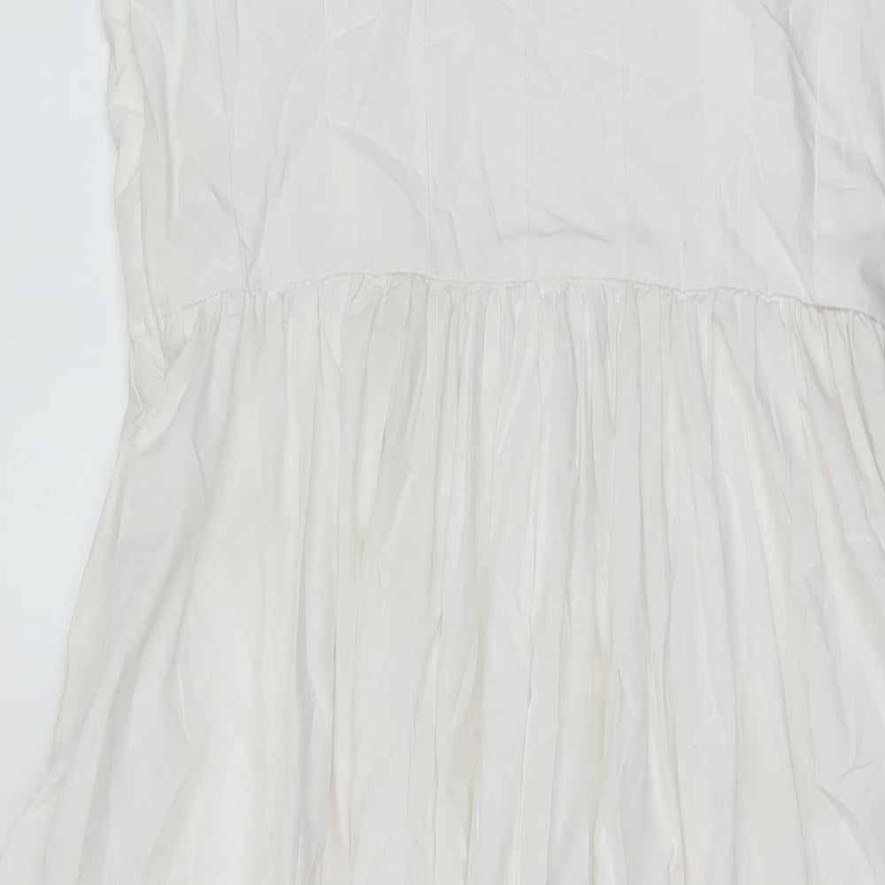 Marks and Spencer Womens White Cotton A-Line Size 10 Round Neck Zip
