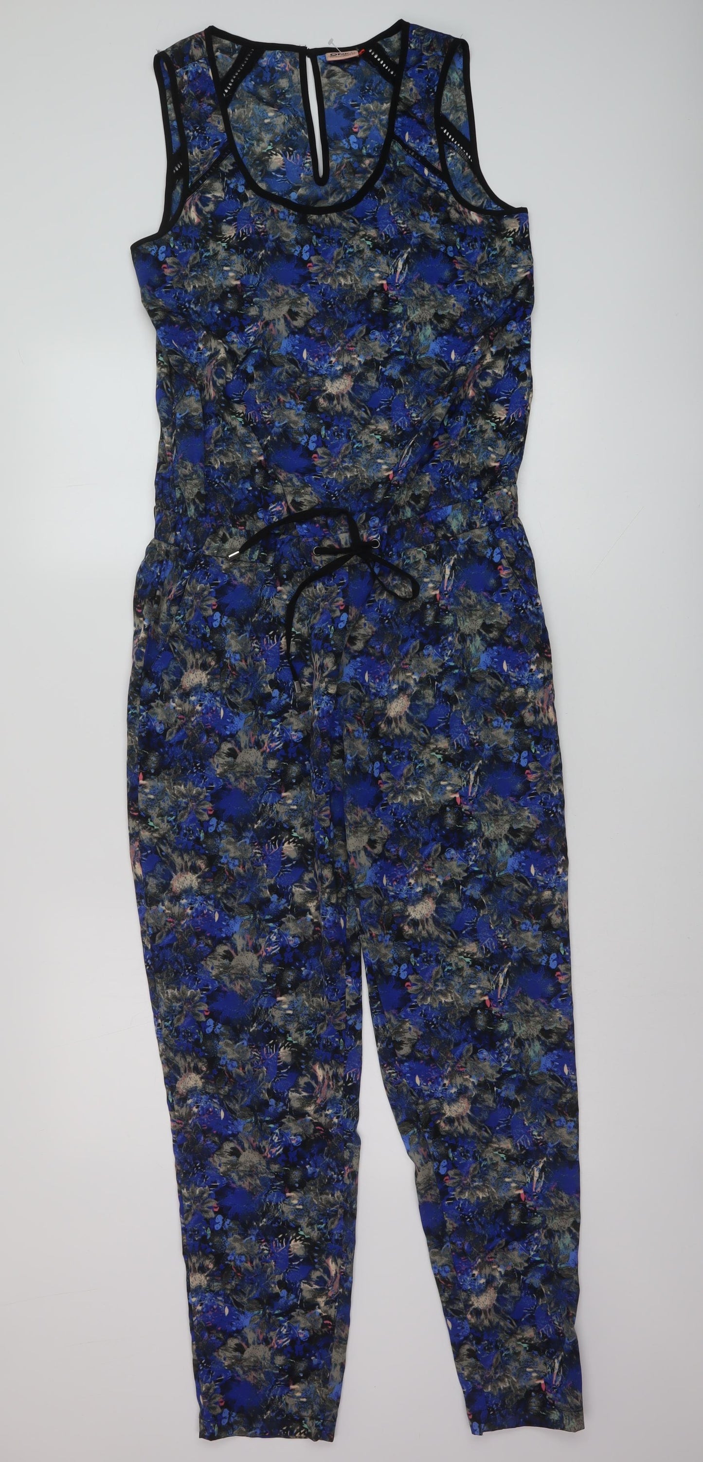 Only Womens Blue Geometric Polyester Jumpsuit One-Piece Size 8 Button