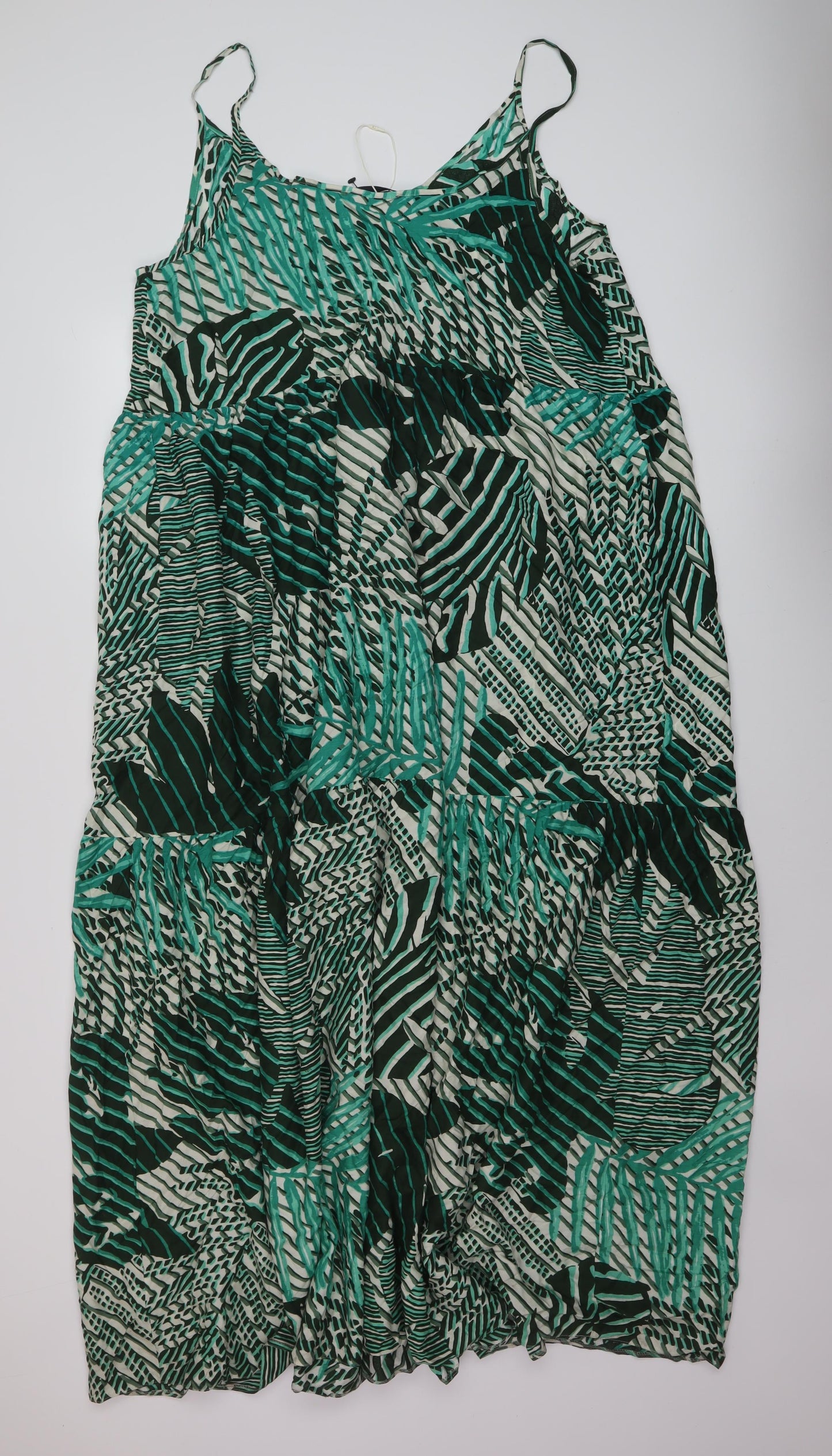 Marks and Spencer Womens Green Geometric Viscose A-Line Size 18 V-Neck Pullover