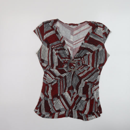 John Richmond Womens Red Geometric Viscose Basic Blouse Size 16 V-Neck