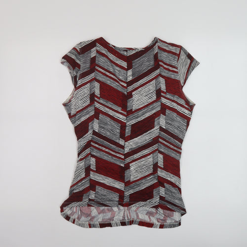 John Richmond Womens Red Geometric Viscose Basic Blouse Size 16 V-Neck