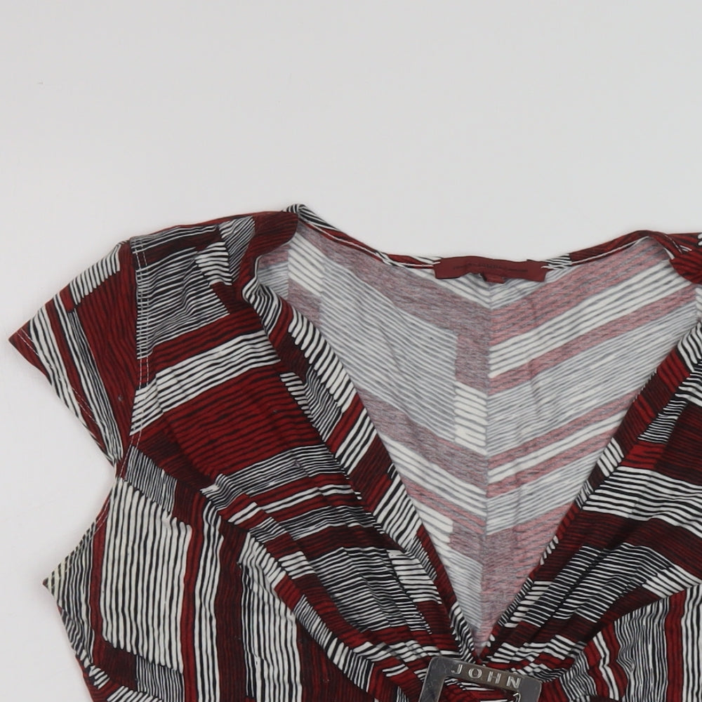 John Richmond Womens Red Geometric Viscose Basic Blouse Size 16 V-Neck