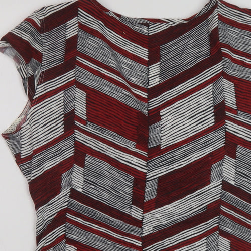 John Richmond Womens Red Geometric Viscose Basic Blouse Size 16 V-Neck