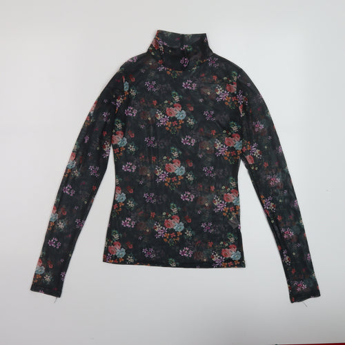 Nasty Gal Womens Black Floral Polyester Basic Blouse Size 6 Mock Neck