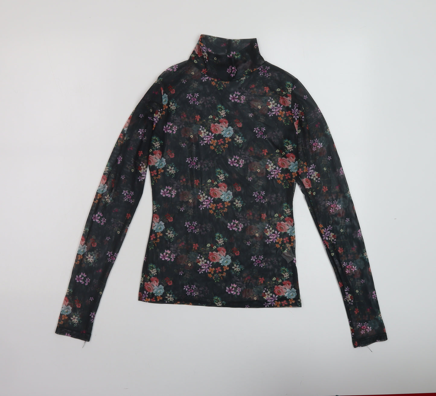 Nasty Gal Womens Black Floral Polyester Basic Blouse Size 6 Mock Neck