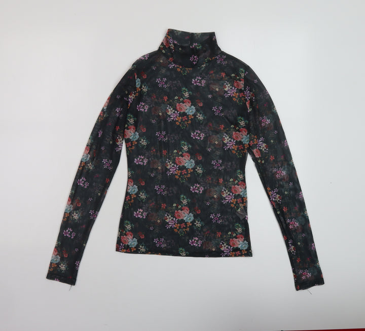 Nasty Gal Womens Black Floral Polyester Basic Blouse Size 6 Mock Neck