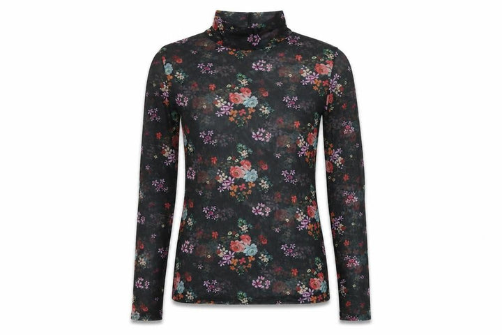 Nasty Gal Womens Black Floral Polyester Basic Blouse Size 6 Mock Neck