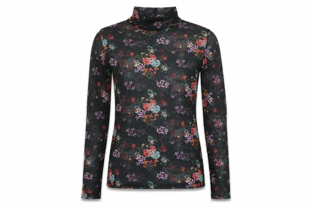 Nasty Gal Womens Black Floral Polyester Basic Blouse Size 6 Mock Neck