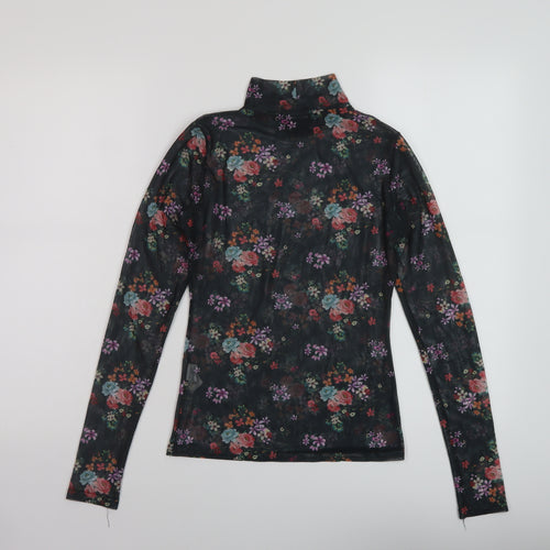 Nasty Gal Womens Black Floral Polyester Basic Blouse Size 6 Mock Neck