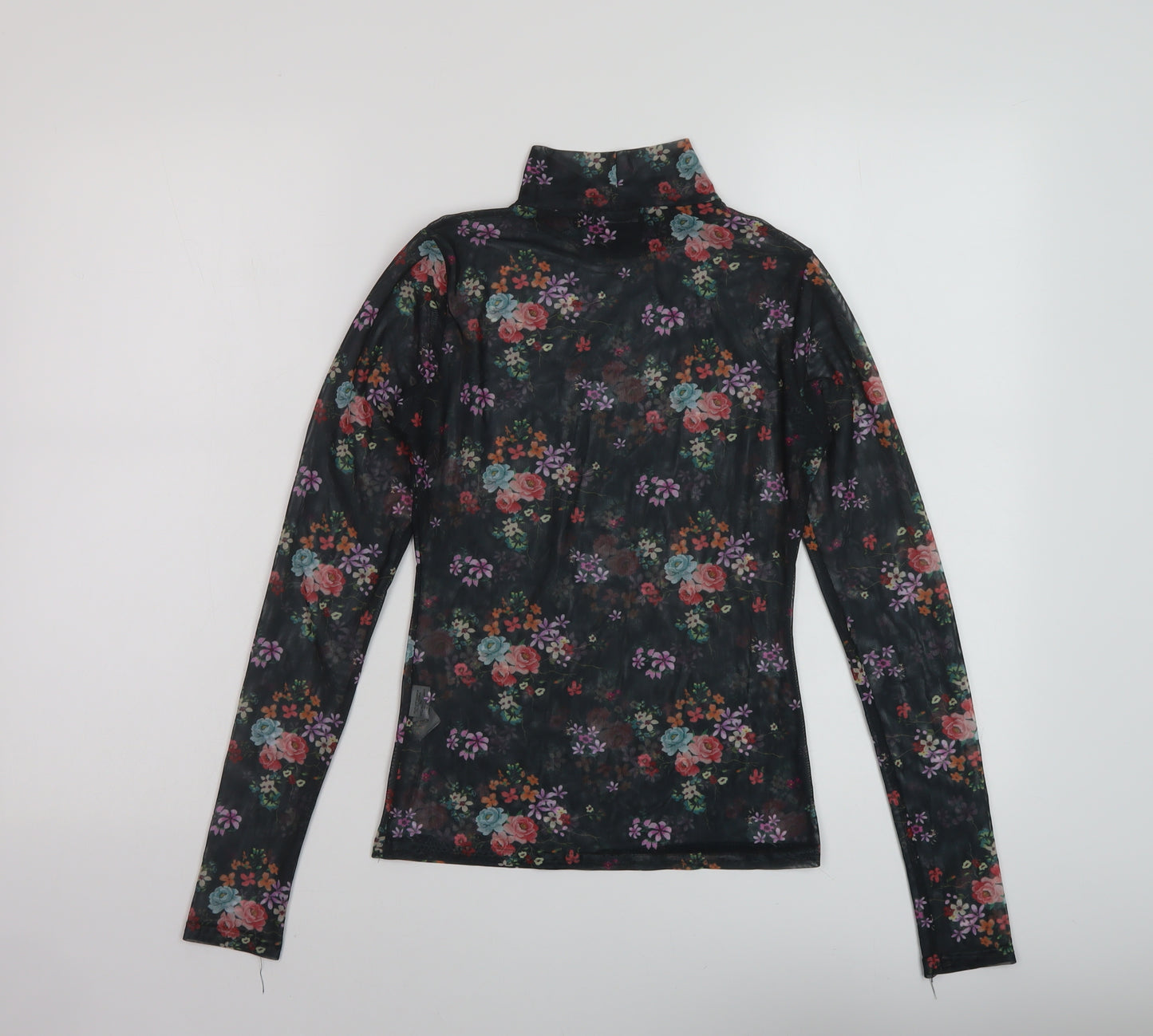 Nasty Gal Womens Black Floral Polyester Basic Blouse Size 6 Mock Neck