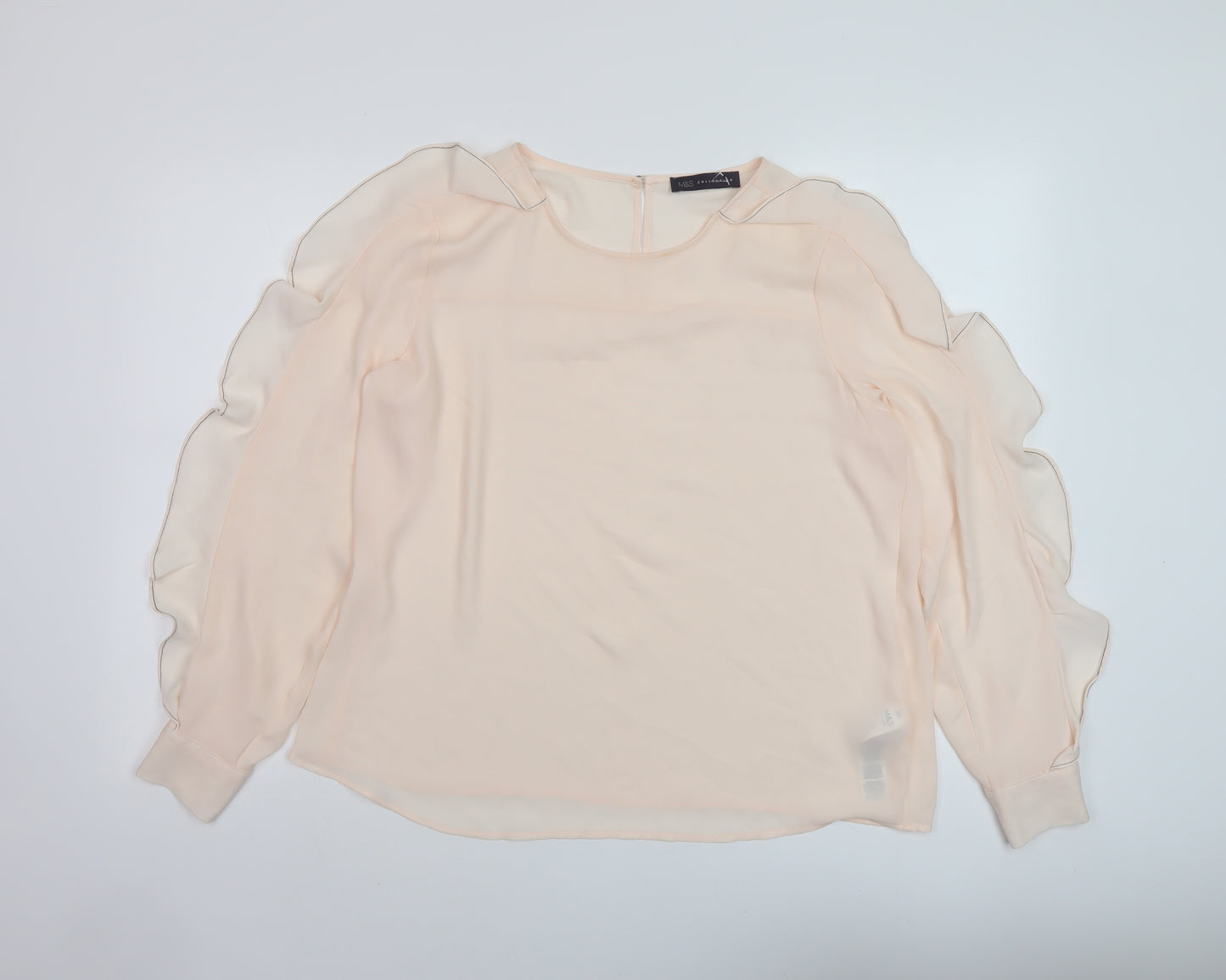 Marks and Spencer Womens Pink Polyester Basic Blouse Size 14 Round Neck
