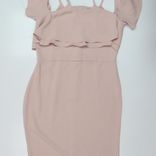 Very Womens Pink Polyester Sheath Size 12 Square Neck Zip