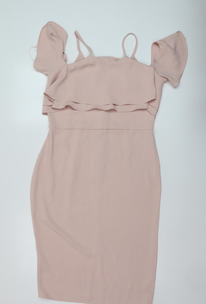 Very Womens Pink Polyester Sheath Size 12 Square Neck Zip