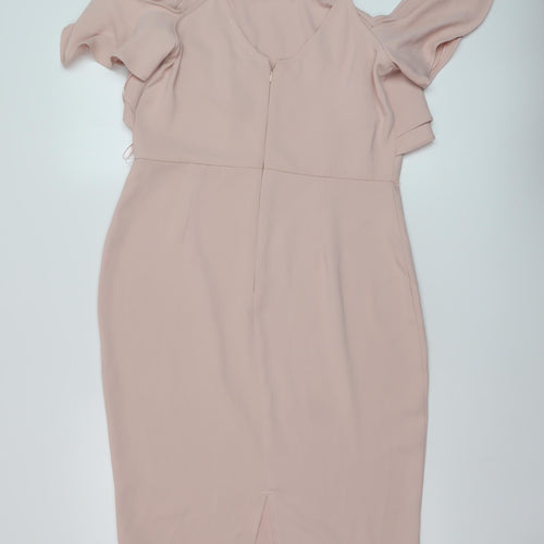 Very Womens Pink Polyester Sheath Size 12 Square Neck Zip