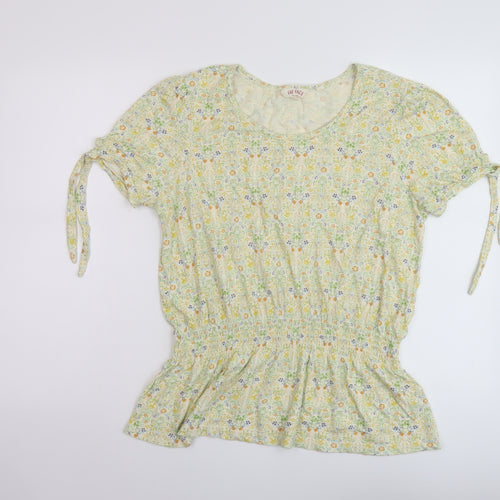 Fat Womens Green Floral Cotton Basic T-Shirt Size 12 Round Neck