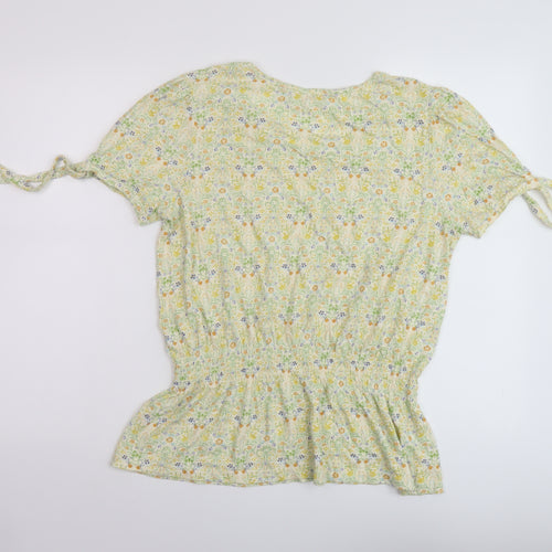Fat Womens Green Floral Cotton Basic T-Shirt Size 12 Round Neck