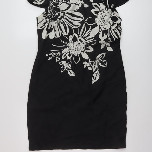 Oasis Womens Black Geometric Silk Sheath Size 10 Round Neck Zip