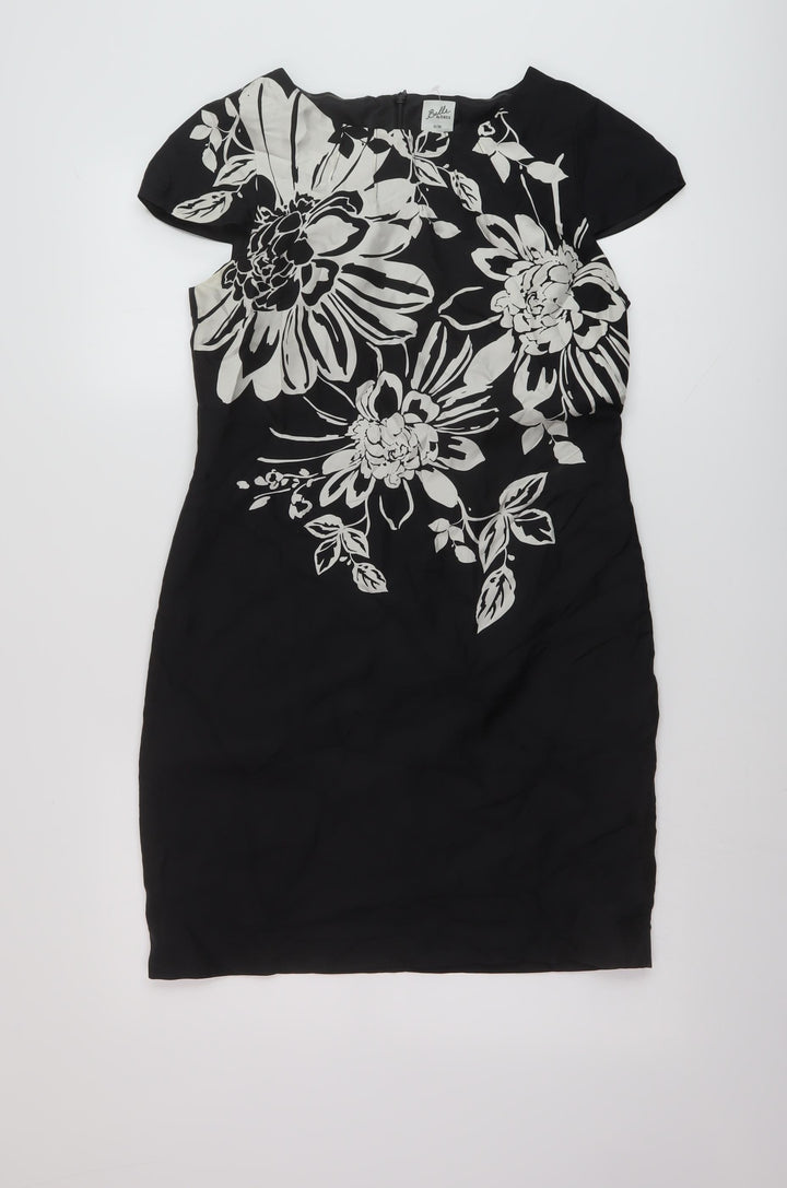 Oasis Womens Black Geometric Silk Sheath Size 10 Round Neck Zip
