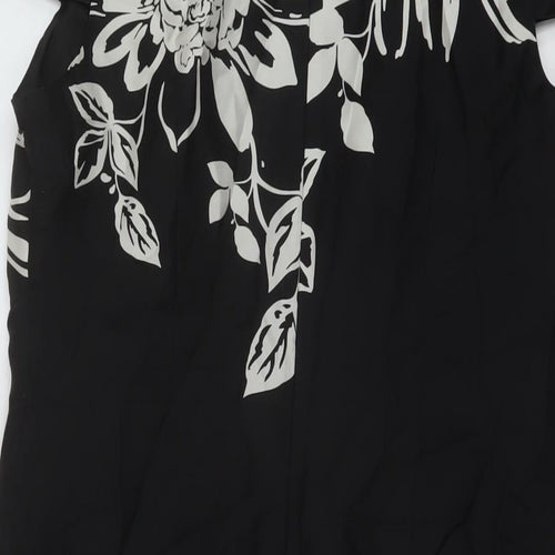 Oasis Womens Black Geometric Silk Sheath Size 10 Round Neck Zip