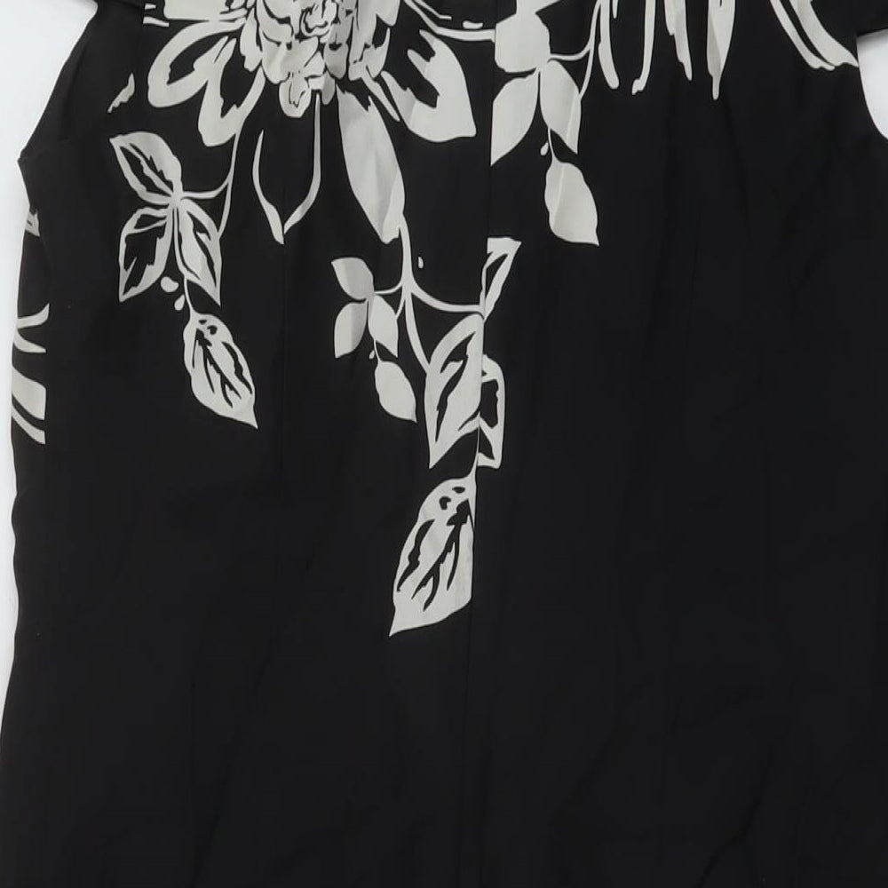 Oasis Womens Black Geometric Silk Sheath Size 10 Round Neck Zip