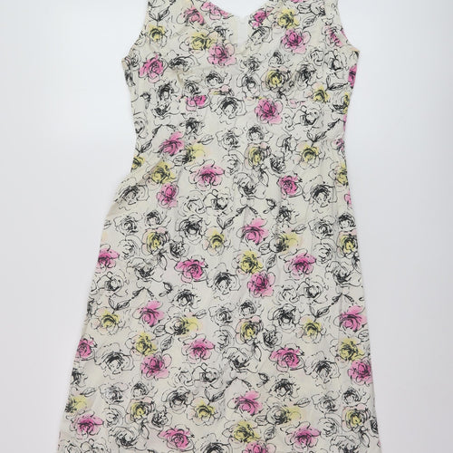 Casuak Club Womens Multicoloured Floral Cotton A-Line Size 10 V-Neck Zip