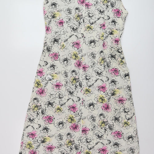 Casuak Club Womens Multicoloured Floral Cotton A-Line Size 10 V-Neck Zip