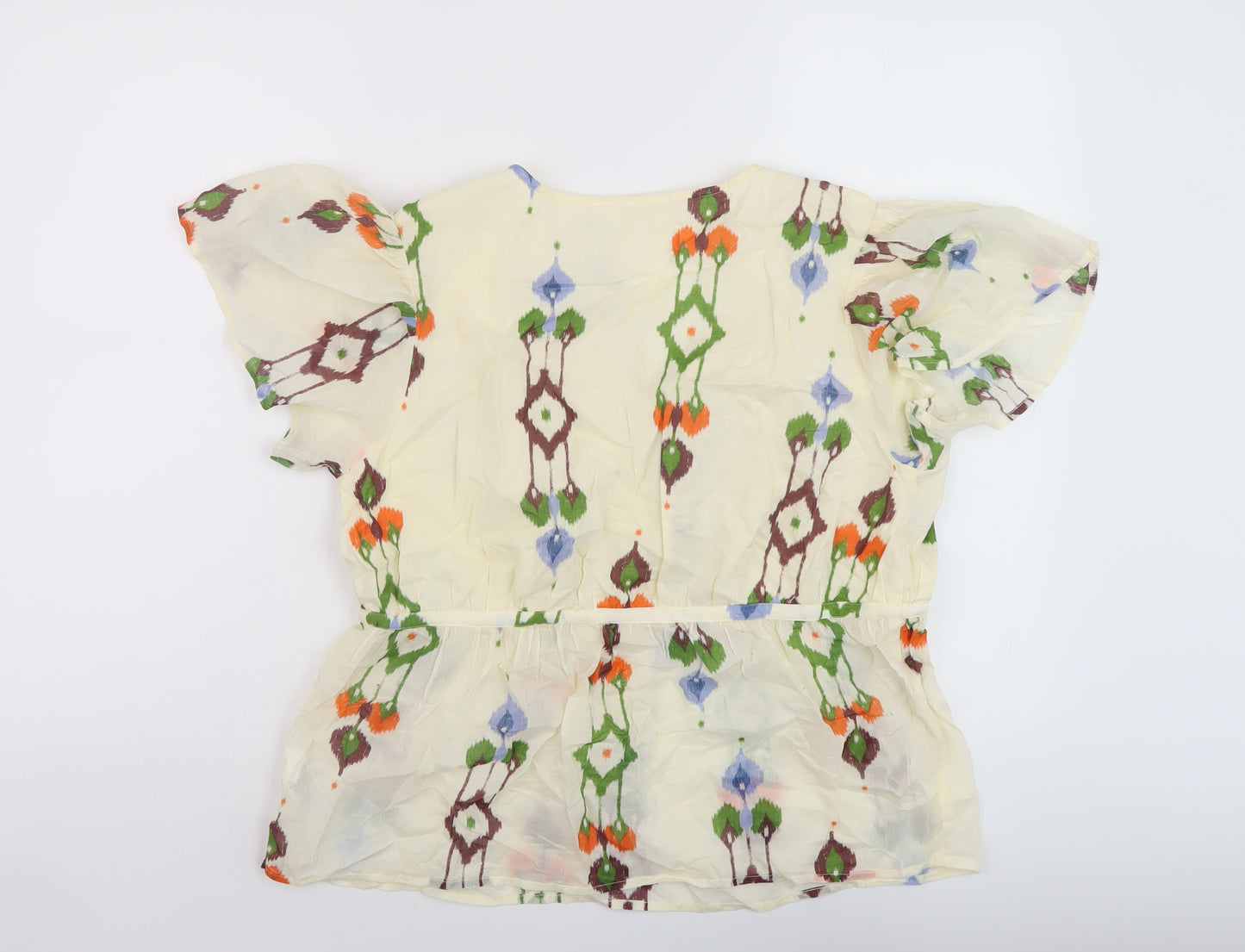 Per Una Womens Beige Fair Isle Cotton Basic Blouse Size 10 V-Neck