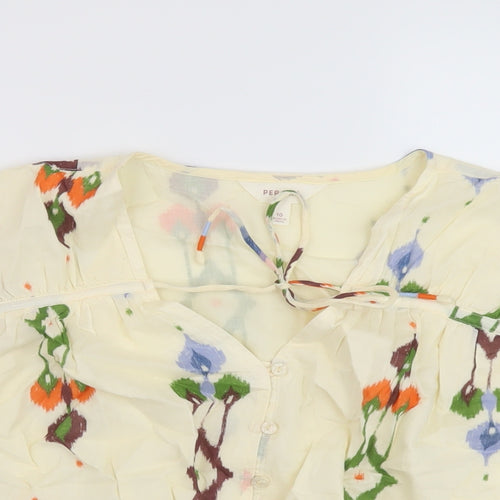 Per Una Womens Beige Fair Isle Cotton Basic Blouse Size 10 V-Neck