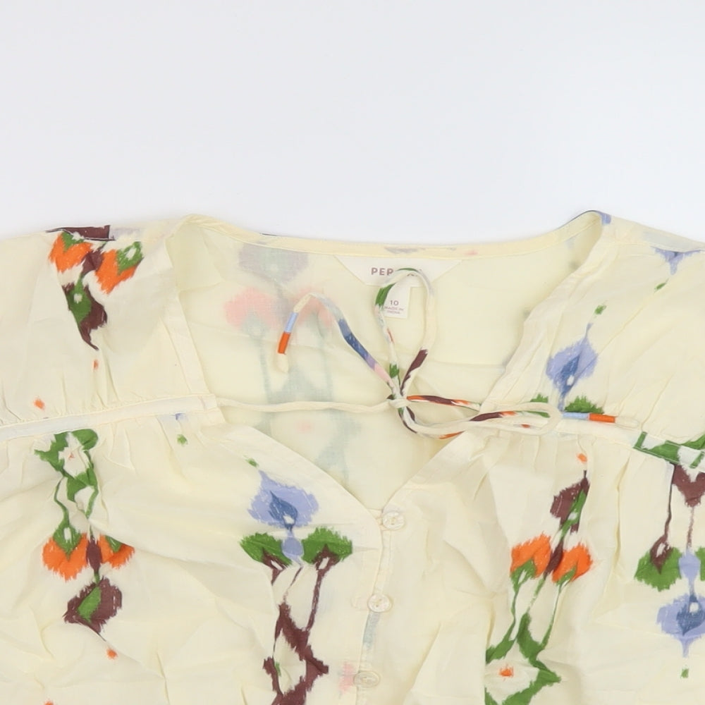 Per Una Womens Beige Fair Isle Cotton Basic Blouse Size 10 V-Neck