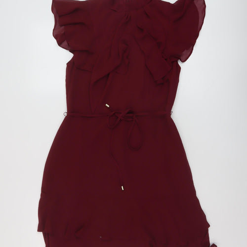 Oais Womens Red Polyester A-Line Size 10 Mock Neck Zip