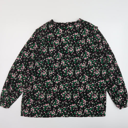 Marks and Spencer Womens Black Floral Polyester Basic Blouse Size 16 V-Neck