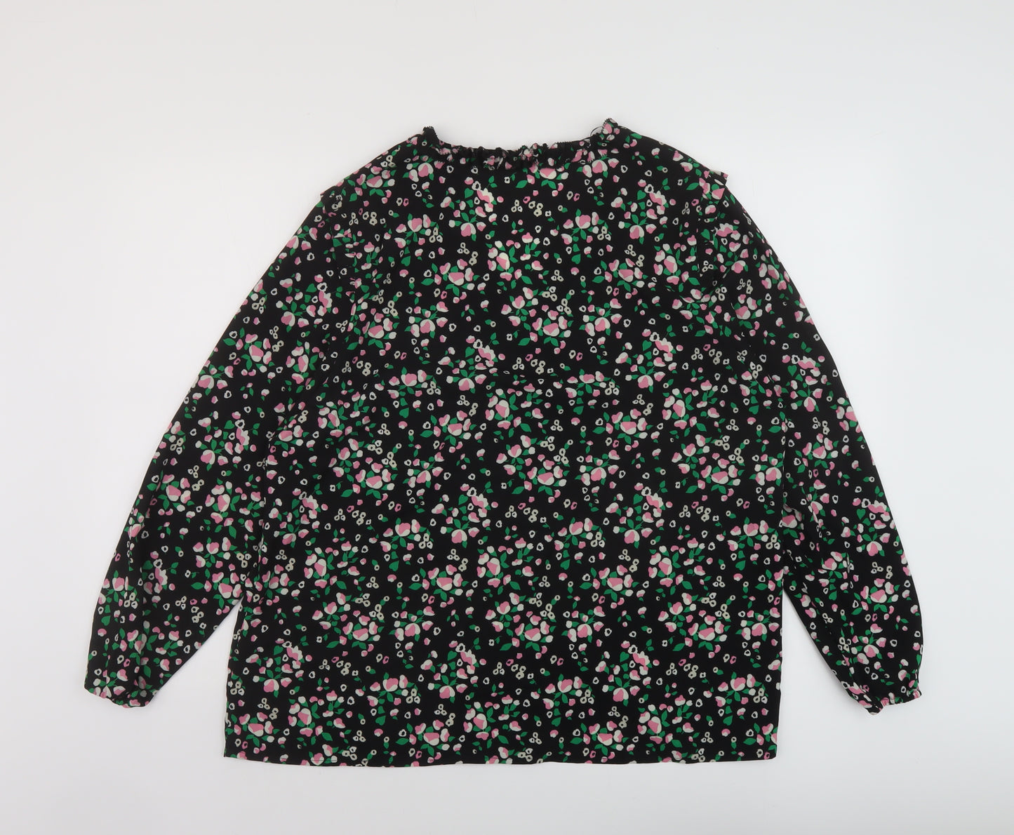 Marks and Spencer Womens Black Floral Polyester Basic Blouse Size 16 V-Neck