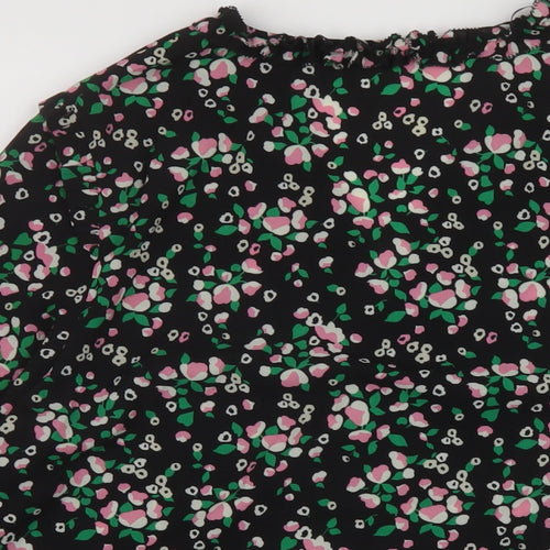 Marks and Spencer Womens Black Floral Polyester Basic Blouse Size 16 V-Neck