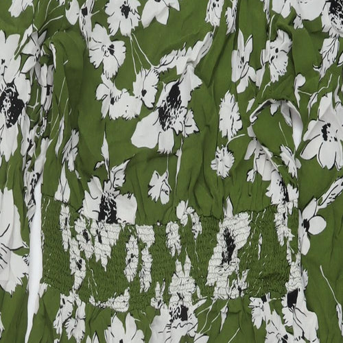 Marks and Spencer Womens Green Floral Viscose A-Line Size 12 Round Neck Button