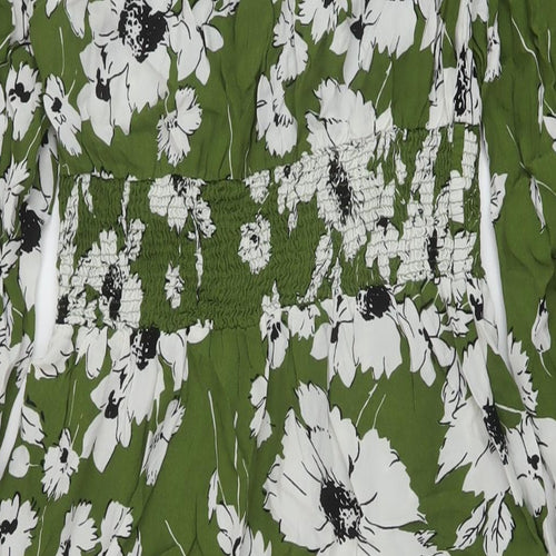 Marks and Spencer Womens Green Floral Viscose A-Line Size 12 Round Neck Button