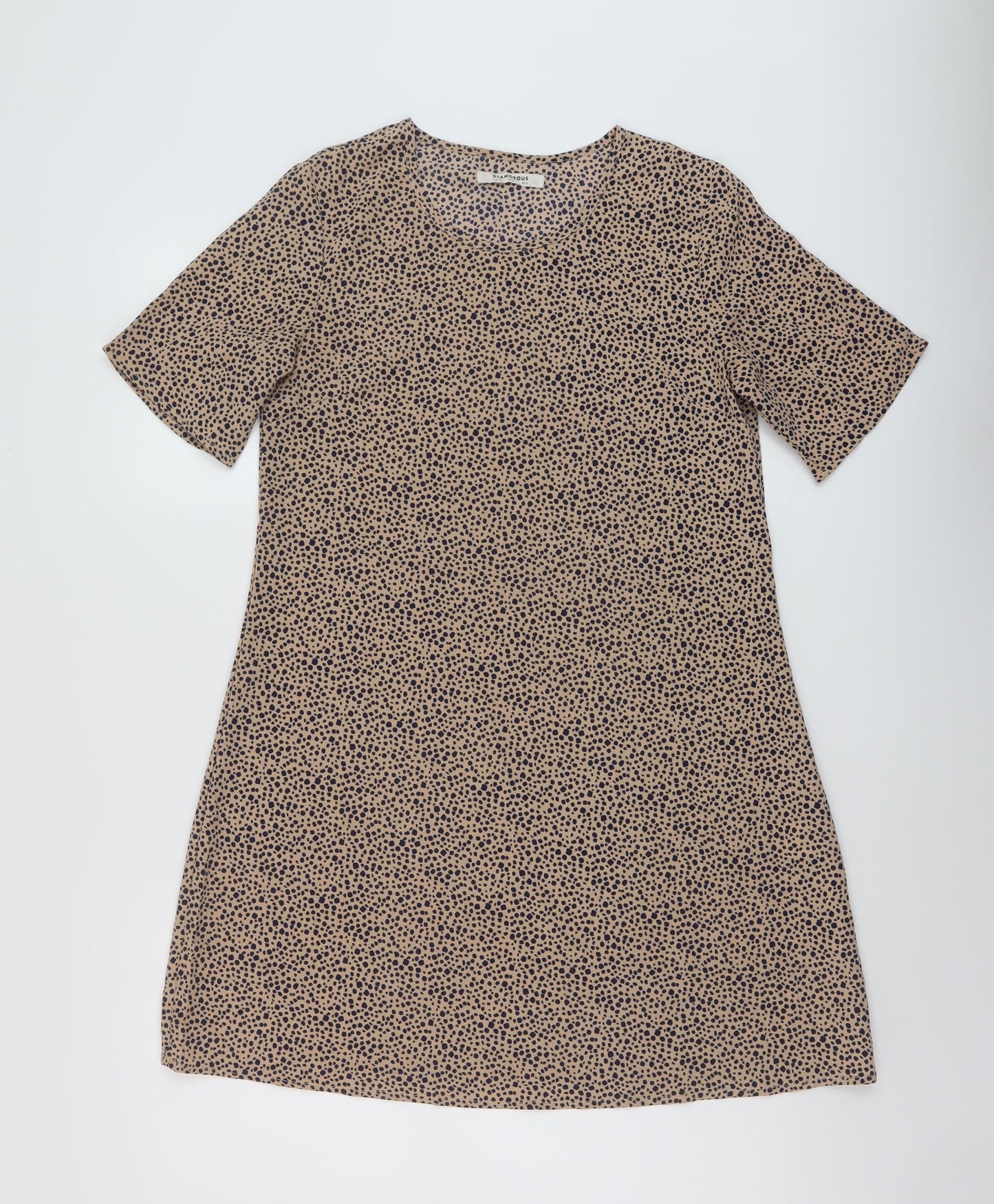 Glamorous Womens Beige Geometric Polyester A-Line Size 8 Round Neck Pullover