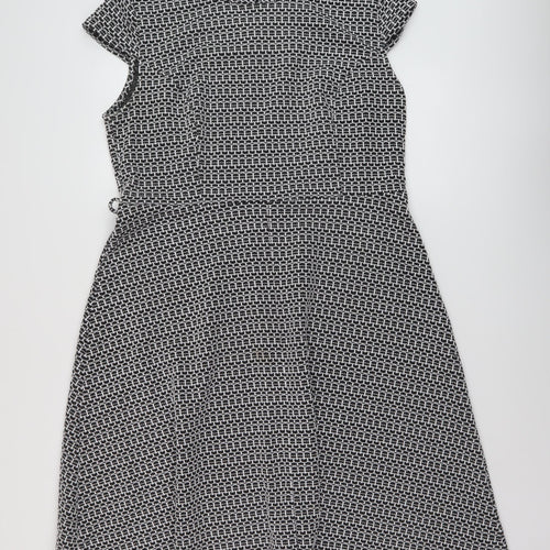 BHS Womens Black Geometric Polyester A-Line Size 18 Mock Neck Pullover