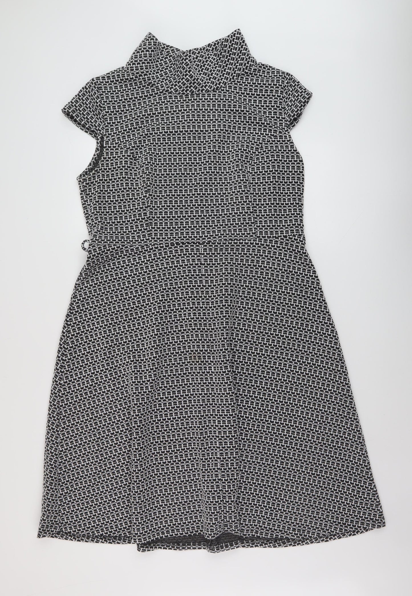 BHS Womens Black Geometric Polyester A-Line Size 18 Mock Neck Pullover