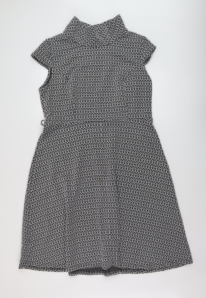 BHS Womens Black Geometric Polyester A-Line Size 18 Mock Neck Pullover