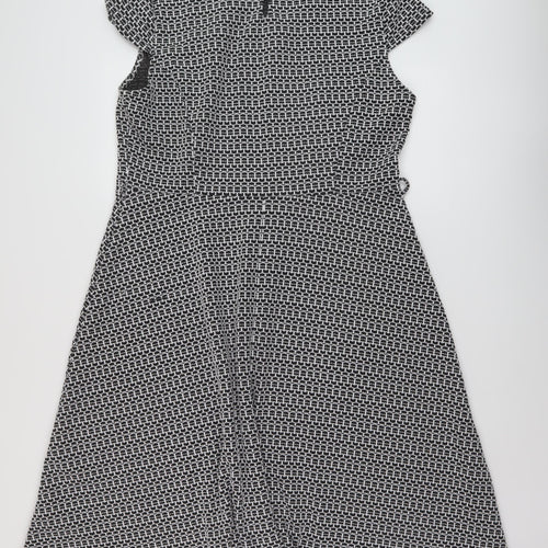 BHS Womens Black Geometric Polyester A-Line Size 18 Mock Neck Pullover