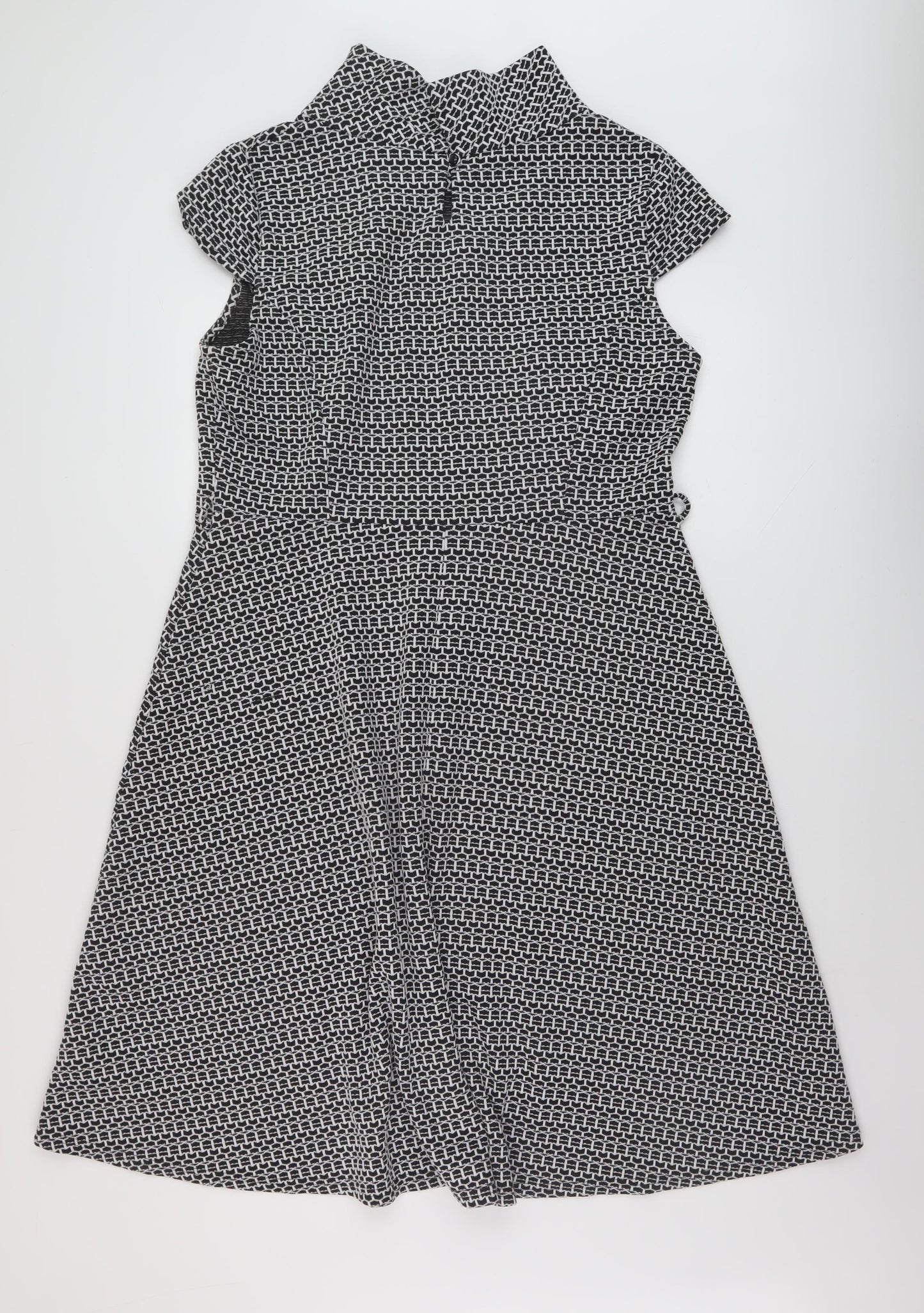BHS Womens Black Geometric Polyester A-Line Size 18 Mock Neck Pullover