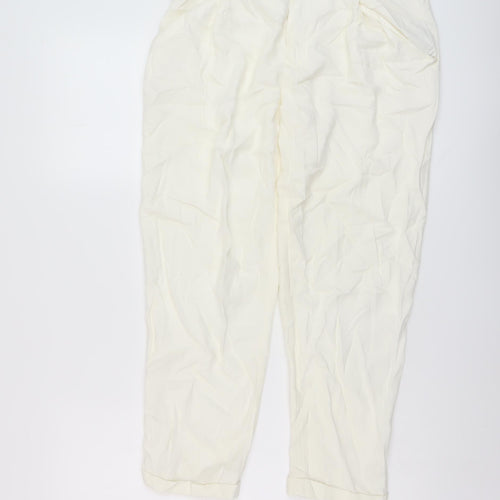 Zara Womens Ivory Viscose Chino Trousers Size S L24 in Regular Button