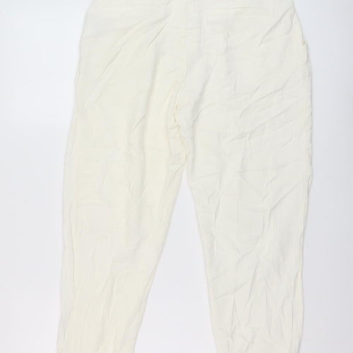 Zara Womens Ivory Viscose Chino Trousers Size S L24 in Regular Button