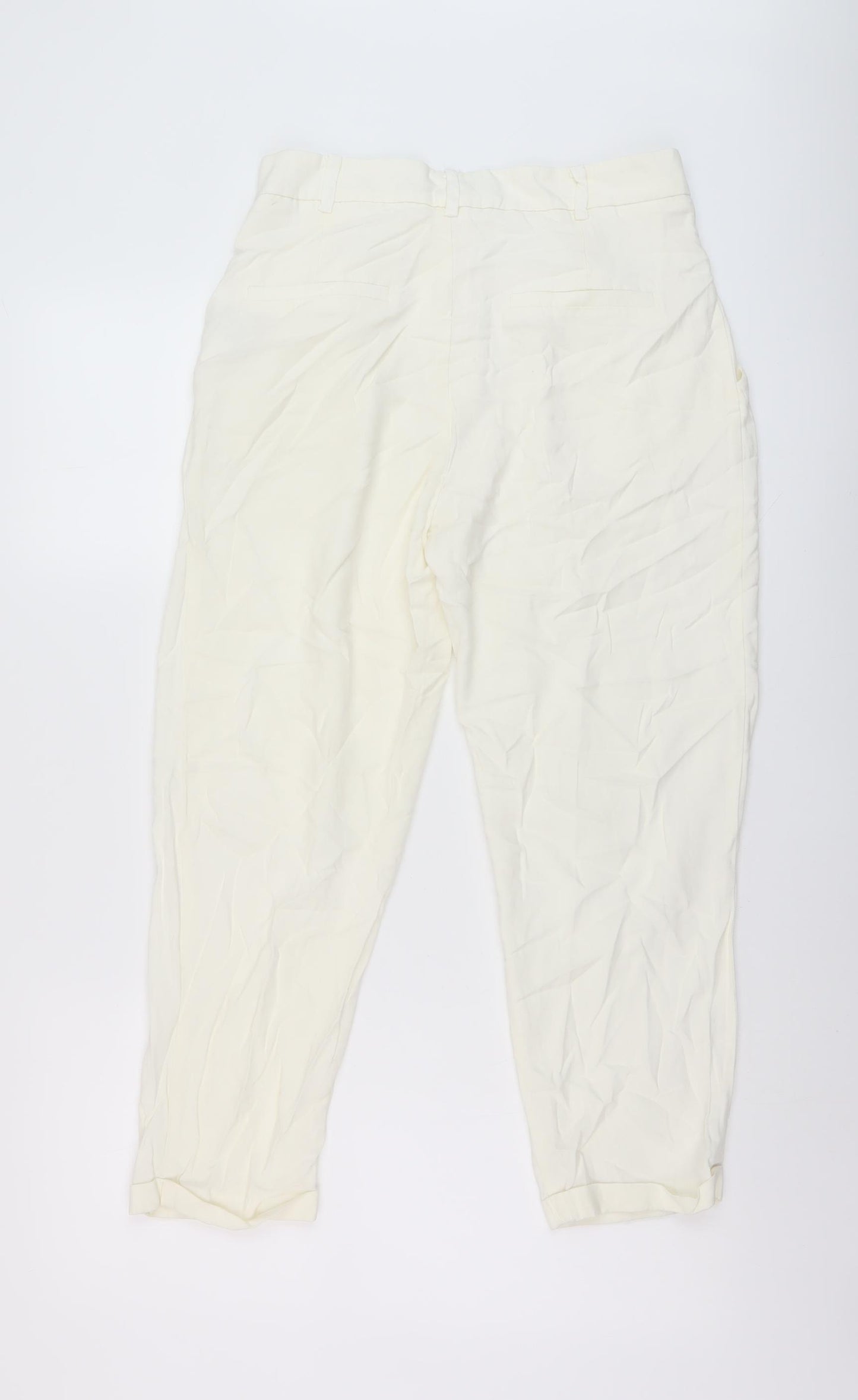 Zara Womens Ivory Viscose Chino Trousers Size S L24 in Regular Button