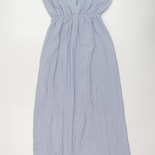 H&M Womens Blue Polyester A-Line Size 6 Round Neck Tie